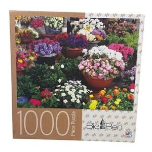 MB Big Ben 1000 Piece Flower Shop 20" by 27" Colorful Cardboard Jigsaw Puzzle